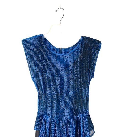 T Juniors Vintage 70s Disco Blue Metallic Peplum Dress size small 3 - Picture 6 of 11